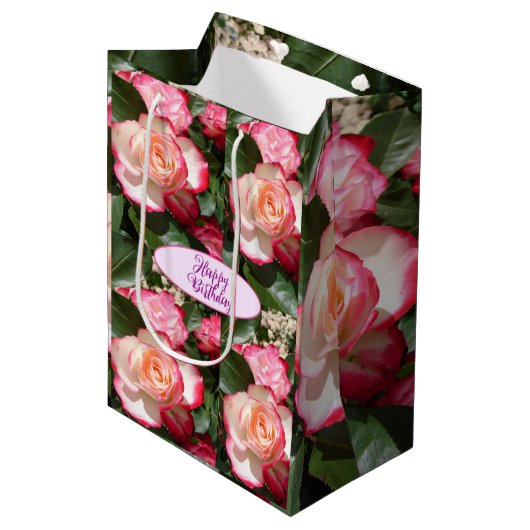 Red Roses Rozen Witte bloemenhuisje tuin Medium Cadeauzakje (Voorkant Gekanteld)