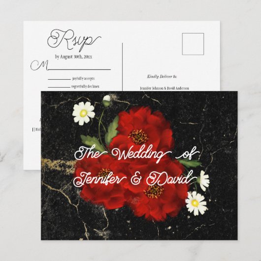 Red Roses RSVP Briefkaart (Voorkant / Achterkant)