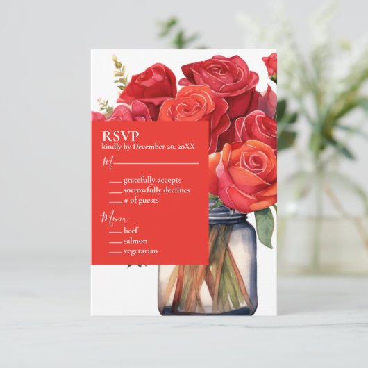 Red Roses RSVP Response Kaart (Staand voorkant)