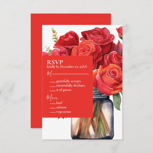 Red Roses RSVP Response Kaart (Voorkant / Achterkant)