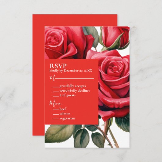 Red Roses RSVP Response Kaart (Voorkant / Achterkant)