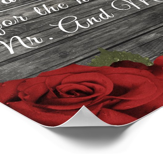 Red Roses Rustic Black Lace Weddenschap wenst Poster (Hoek)