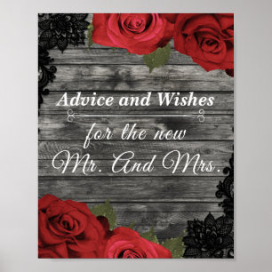 Red Roses Rustic Black Lace Weddenschap wenst Poster