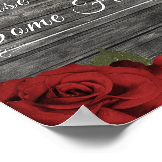 Red Roses Rustic Black Lace Wedding Food Sign Poster (Hoek)