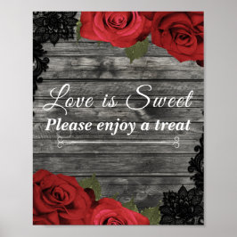 Red Roses Rustic Black Lace Wedding Geniet van Tre Poster