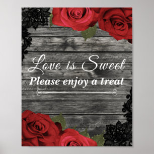 Red Roses Rustic Black Lace Wedding Geniet van Tre Poster