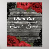 Red Roses Rustic Black Lace Wedding Open Bar Sign Poster (Voorkant)