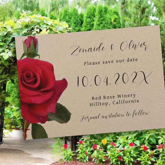 Red Roses Rustic Kraft Bewaar de Datumkaarten Save The Date