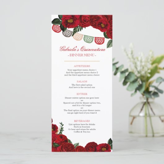 Red Roses Rustic Western Charra Party Menu (Staand voorkant)