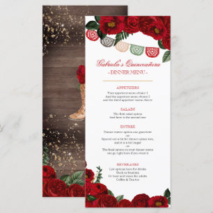 Red Roses Rustic Western Charra Party Menu