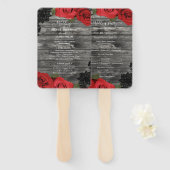 Red Roses Rustic Wood Black Lace Wedding Handwaaier (Voorkant en achterkant)