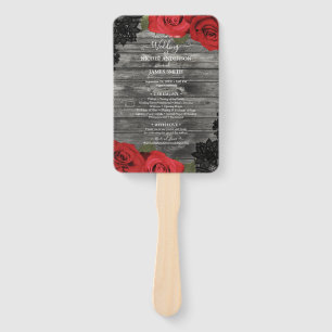 Red Roses Rustic Wood Black Lace Wedding Handwaaier