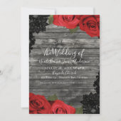 Red Roses Rustic Wood Black Lace Wedding Kaart (Voorkant)