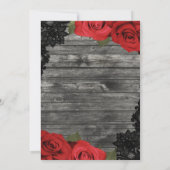 Red Roses Rustic Wood Black Lace Wedding Kaart (Achterkant)