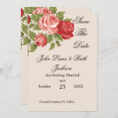 Red Roses Script Save The Date | Elegant Floral (Voorkant / Achterkant)
