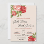 Red Roses Script Wedding Invitation | Elegant Roma Kaart (Voorkant)
