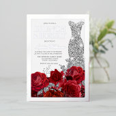 Red Roses & Silver Foil Border Bridal Shower Folie Uitnodiging (Staand Voorkant)