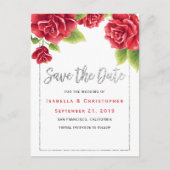 Red Roses & Silver Glitter Save the Date Aankondigingskaart (Voorkant)