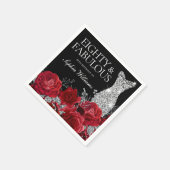 Red Roses Silver Gown Black 80th Birthday Napkins Servet (Hoek)