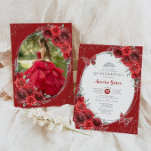 Red Roses Silver Quinceañera 15e verjaardagsfeest Kaart