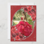 Red Roses Silver Quinceañera 15e verjaardagsfeest Kaart (Achterkant)