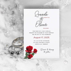 Red Roses Simple White Wedding Invitation Kaart