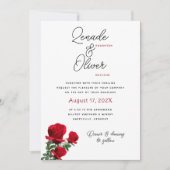 Red Roses Simple White Wedding Invitation Kaart (Voorkant)