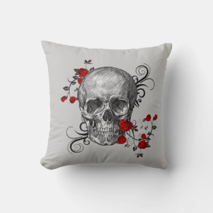 Red Roses Skull Pillow Kussen
