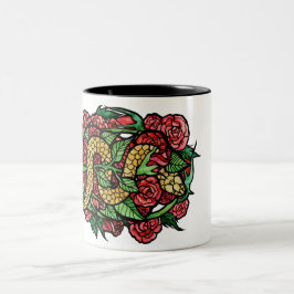 Red Roses Snake Art Snakes Roos Tweekleurige Koffiemok