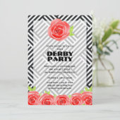 Red Roses Stripes Derby Party Kaart (Staand voorkant)