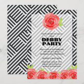 Red Roses Stripes Derby Party Kaart (Voorkant / Achterkant)