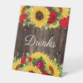 Red Roses Sunflower Birthday Party Drink Station Reclamebord Met Voetstuk