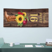 Red Roses Sunflower Cowboy Boots Sweet 16 Banner (Beurs)