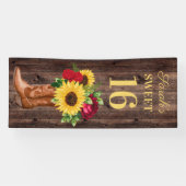 Red Roses Sunflower Cowboy Boots Sweet 16 Banner (Horizontaal)
