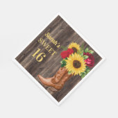 Red Roses Sunflower Cowboy Boots Sweet 16 Servet (Hoek)