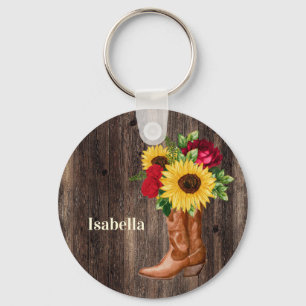 Red Roses Sunflower Cowgirl Boots naam Sleutelhanger