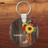 Red Roses Sunflower Cowgirl Boots naam Sleutelhanger (Voorkant)