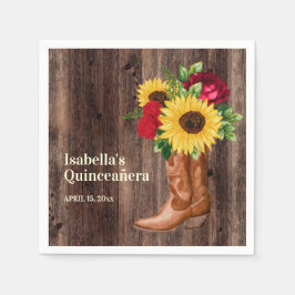 Red Roses Sunflower Cowgirl Boots Quinceanera Servet