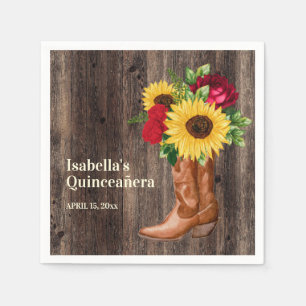 Red Roses Sunflower Cowgirl Boots Quinceanera Servet