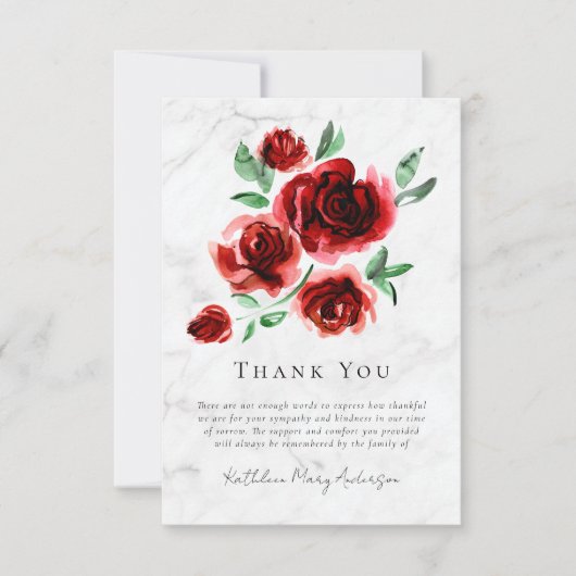 Red Roses Sympathie Begrafenis Bedankkaart (Voorkant)