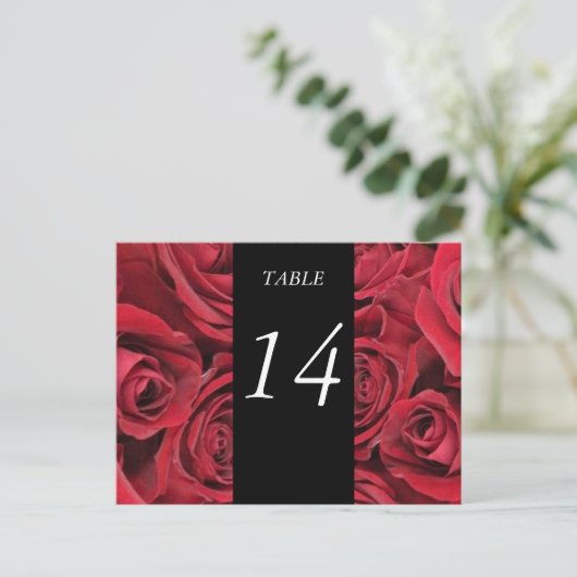 Red Roses tafel nummer Kaart (Staand voorkant)
