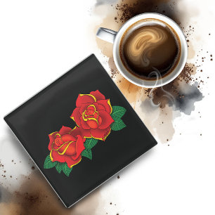 Red Roses Tattoo Glazen Onderzetter