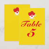 Red Roses Tea Cup Yellow Party Table Number Kaart (Voorkant / Achterkant)