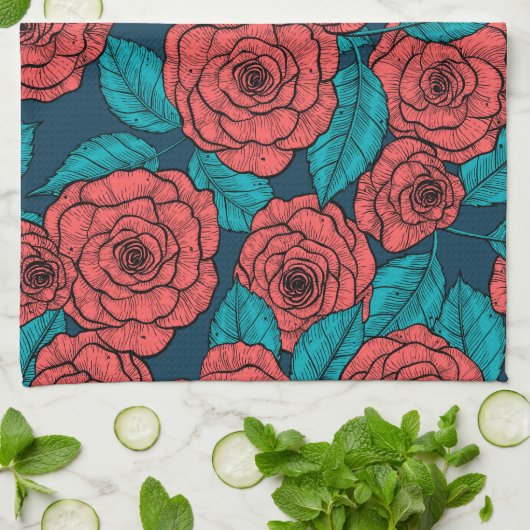 Red roses theedoek (Gevouwen)