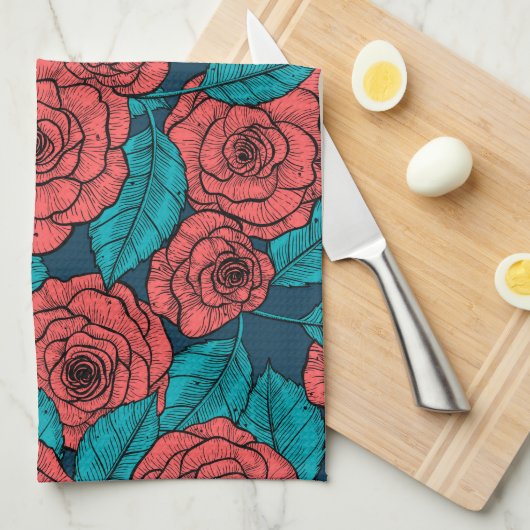 Red roses theedoek (Quarter Fold)