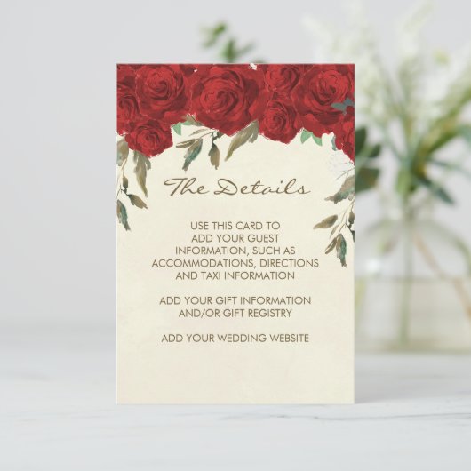 Red Roses trouwgegevens kaart (Staand voorkant)