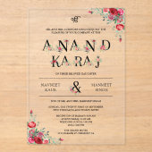 Red Roses Typografie Anand Karaj Sikh Bruiloft Acryl Uitnodigingen (Voorkant)