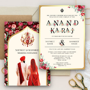 Red Roses Typografie Anand Karaj Sikh Bruiloft Kaart
