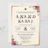 Red Roses Typografie Anand Karaj Sikh Bruiloft Kaart (Voorkant)