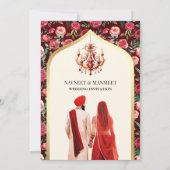 Red Roses Typografie Anand Karaj Sikh Bruiloft Kaart (Achterkant)